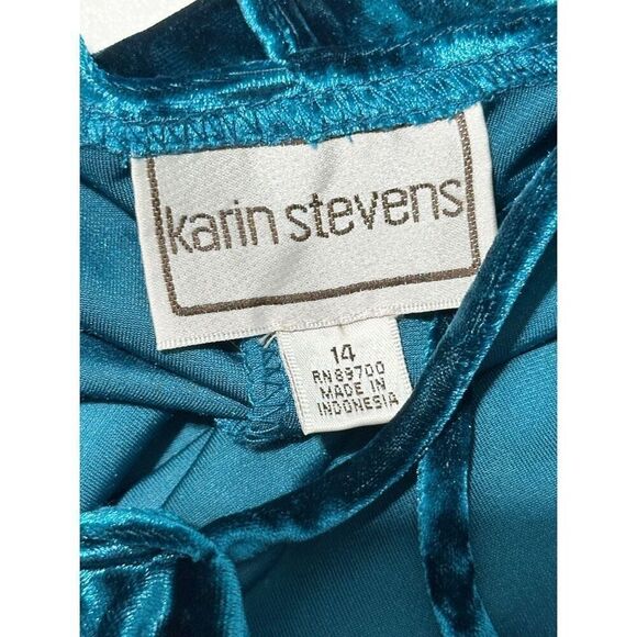 Karin Stevens Scoop Neck Stretchy Velvet Dress Teal Blue Women's Cowl Size 14 - Picture 2 of 9